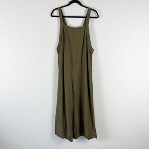 By Together Wide Leg Crop Jumpsuit Womens Large Green Ramie Sleeveless Back Tie